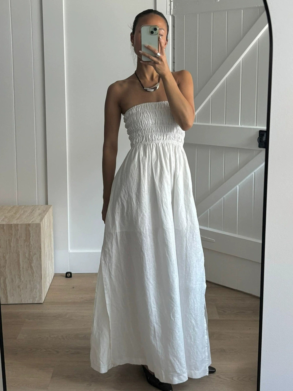 ZARA Cotton Strapless Pleated High Waist Long Dress Summer Vacation
